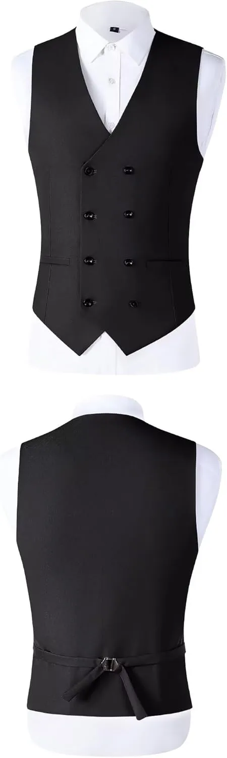Mens Suit Slim Fit Solid Suit Jacket Double Breasted Vest and Dress Pants 3 Piece Set Prom Wedding Suits for Men