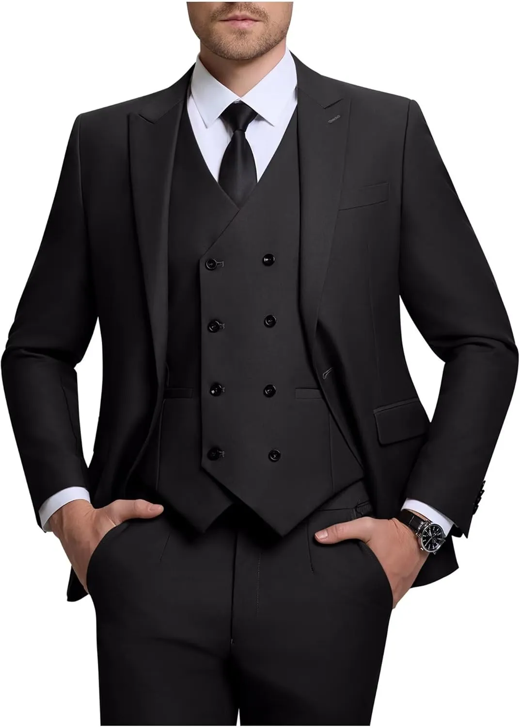 Mens Suit Slim Fit Solid Suit Jacket Double Breasted Vest and Dress Pants 3 Piece Set Prom Wedding Suits for Men