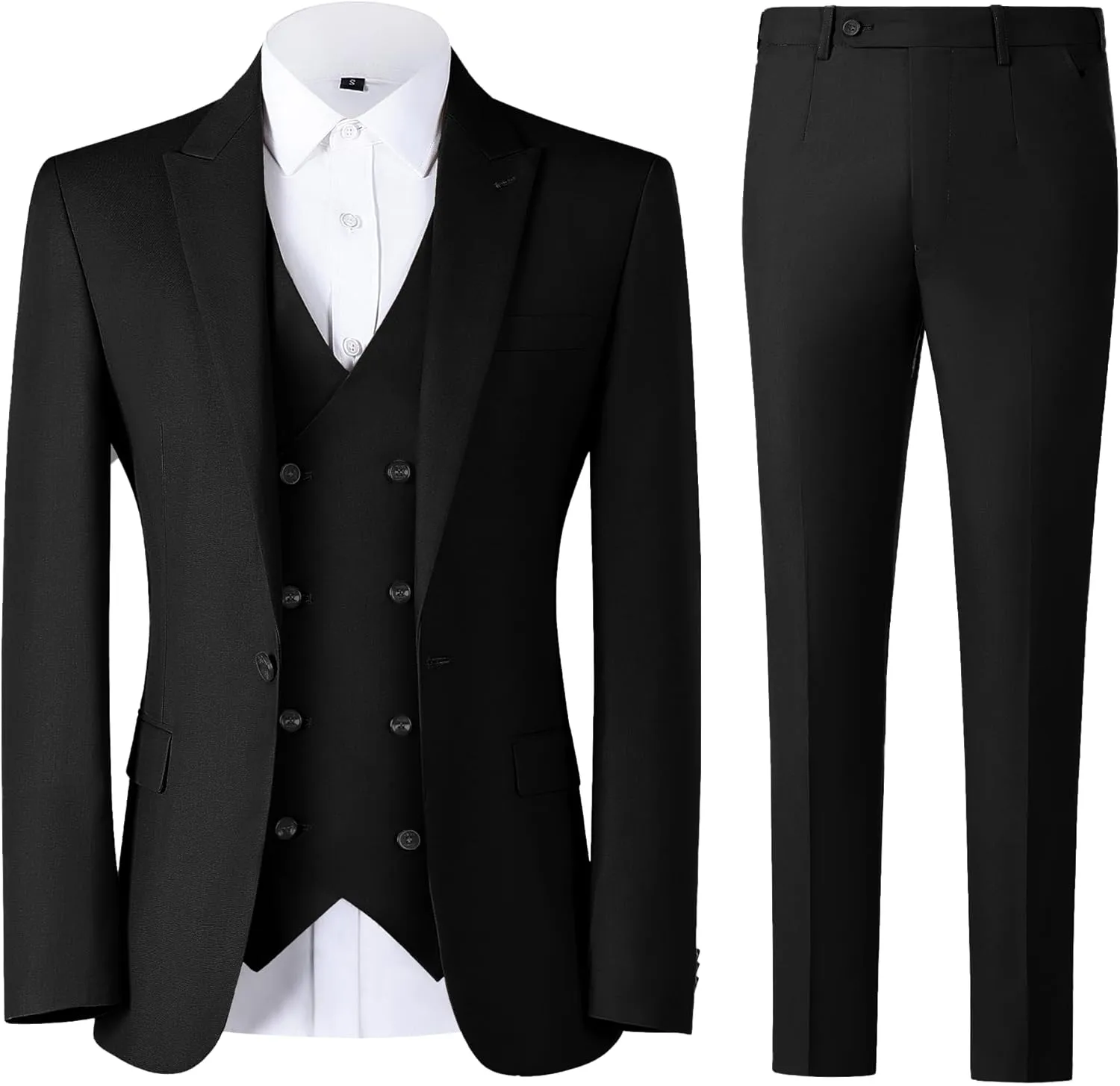 Mens Suit Slim Fit Solid Suit Jacket Double Breasted Vest and Dress Pants 3 Piece Set Prom Wedding Suits for Men