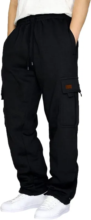 Mens Sweatpants Men's Basic Active Fleece Cargo Jogger Pants Fleece Elastic Bottom Sweatpants with Pockets