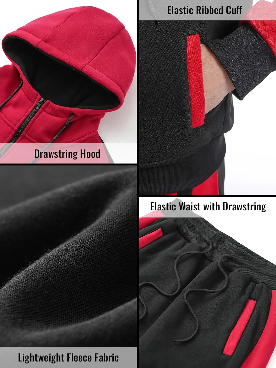 Men's Sweatsuit 2 Pieces Set Casual Jogging Athletic Hooded Tracksuit Full Zip Color Blocks Long Sleeve Outfit