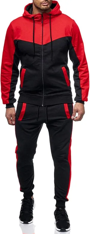 Men's Sweatsuit 2 Pieces Set Casual Jogging Athletic Hooded Tracksuit Full Zip Color Blocks Long Sleeve Outfit