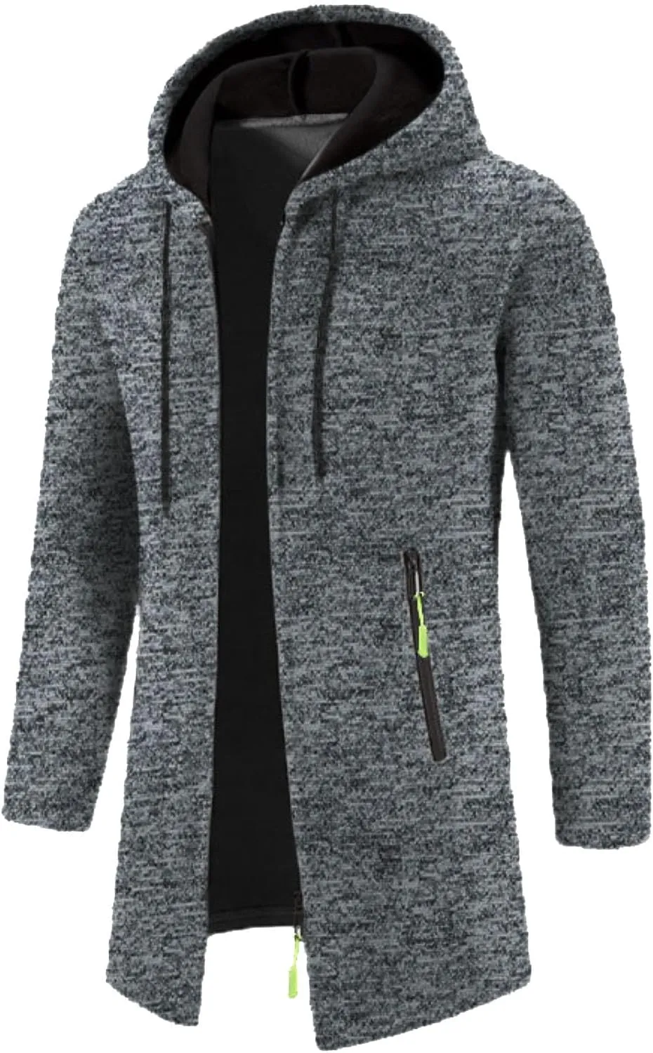 Mens Trench Coat Hoodie Mens Fall Winter Long Open Front Cardigan Sweater Jacket Full Zip Classic Business Overcoat