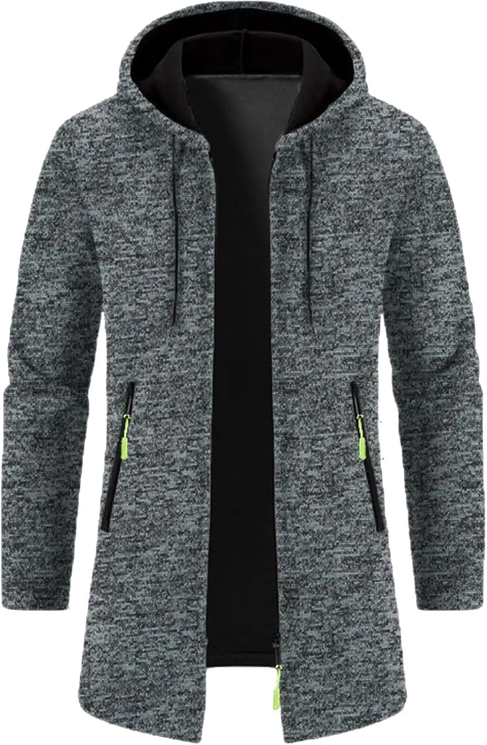 Mens Trench Coat Hoodie Mens Fall Winter Long Open Front Cardigan Sweater Jacket Full Zip Classic Business Overcoat