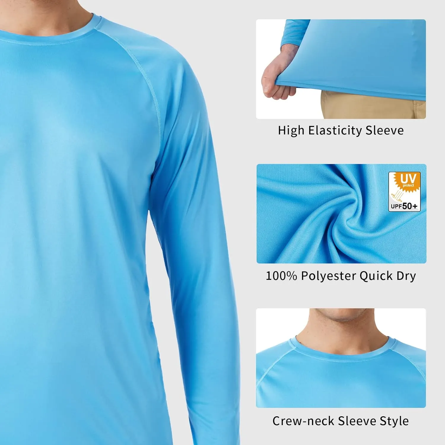 Mens UPF 50  Rash Guard Swim Shirt Long Sleeve Moisture Wicking Quick Dry Lightweight Wrinkle-Resistant