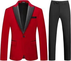 Mens Velvet Suits 2 Piece Slim Fit for Men Tuxedo Blazer Peaked Lapel One Button Wedding Dinner Jacket & Pants Suits