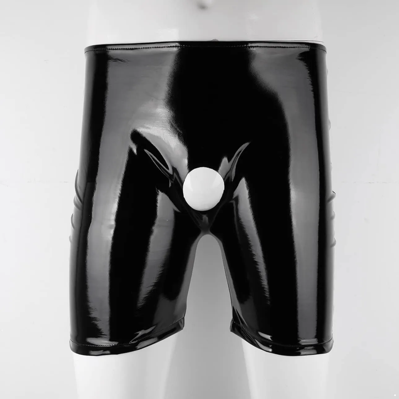 Mens Wet Look PVC Leather Open Front Boxer Briefs Trunks Shorts Panties Latex Pants Underwear