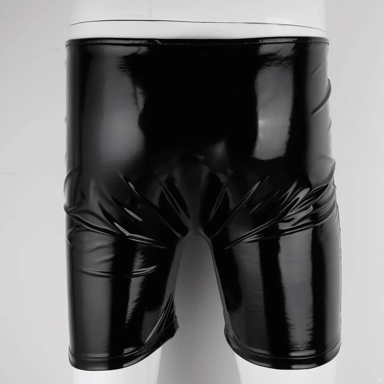 Mens Wet Look PVC Leather Open Front Boxer Briefs Trunks Shorts Panties Latex Pants Underwear