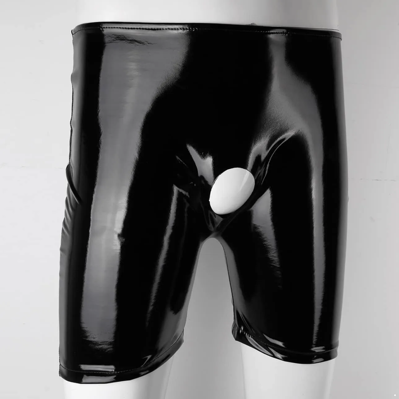 Mens Wet Look PVC Leather Open Front Boxer Briefs Trunks Shorts Panties Latex Pants Underwear