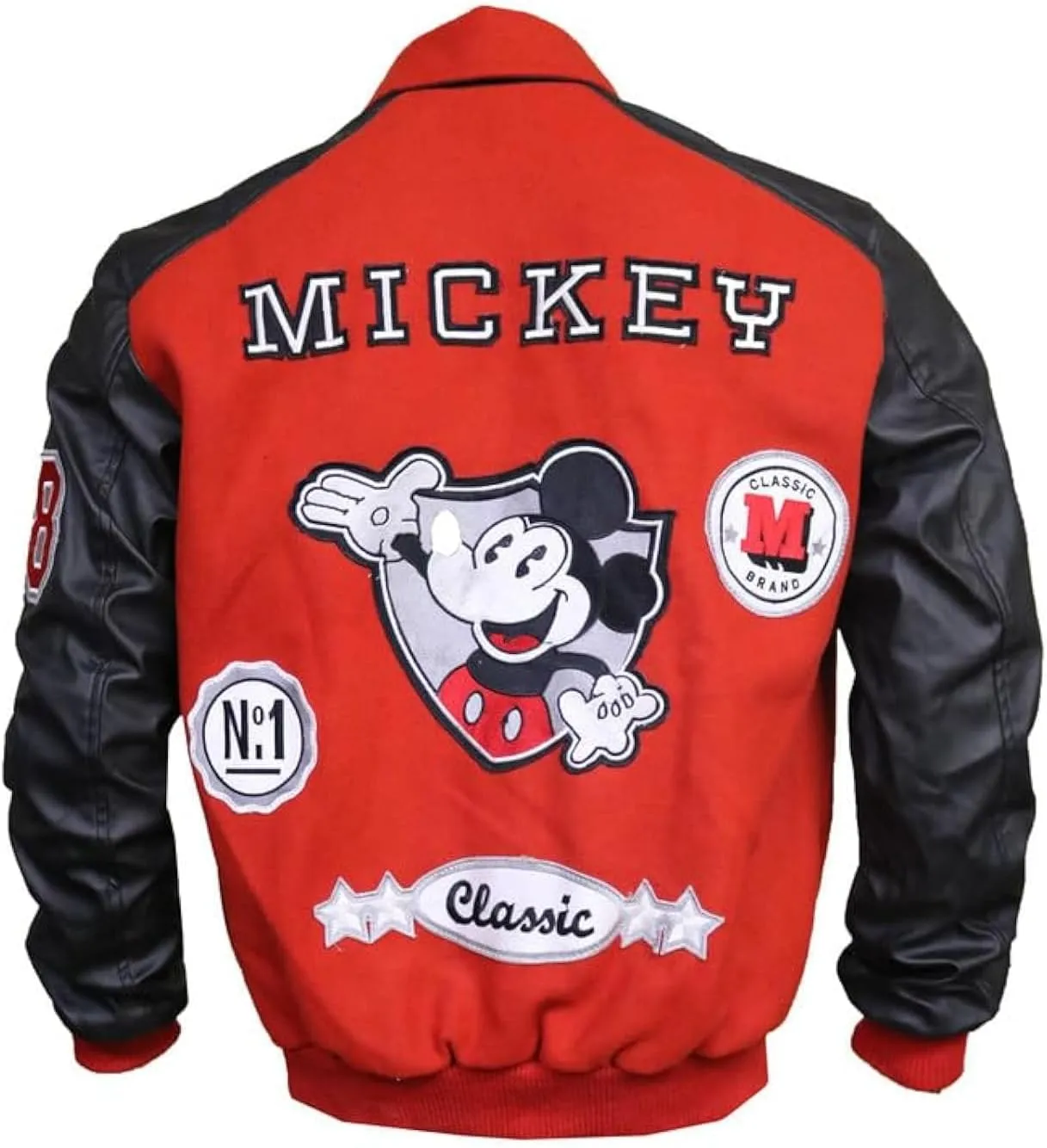 Mickeey-Mouse Jacket - Wool And Faux/Synthertic Leather Red And Black Varsity Jacket For Men