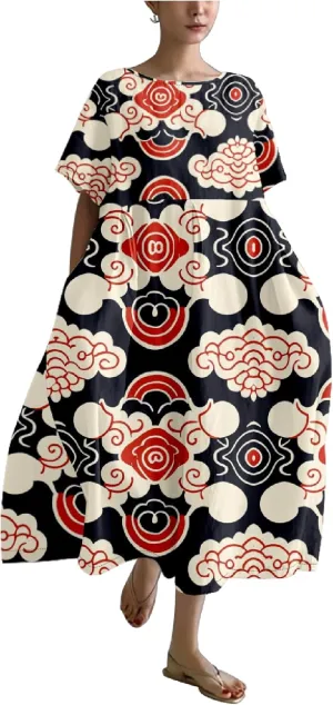 Midi Dresses for Women Casual Fashion T Shirt Dress Ruffle Hem Crew Neck Short Sleeve Summer Dresses Camping