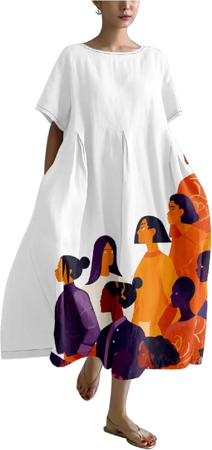 Midi Dresses for Women Casual Fashion T Shirt Dress Ruffle Hem Crew Neck Short Sleeve Summer Dresses Camping
