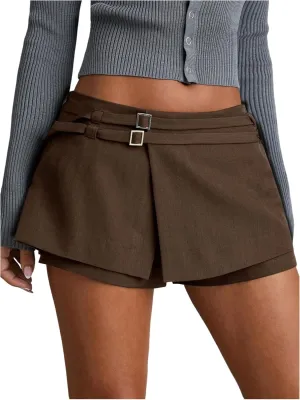 Milumia Women's Wrap Mini Skirt Buckle Belted Low Rise Y2k Summer Skirts with Shorts Underneath