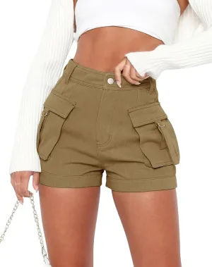 Minthunter Womens Casual High Waist Cargo Shorts with Pockets Summer Short Hot Pants