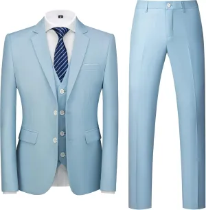 MOGU Mens 3 Piece Suit Slim Fit Pure Color Tuxedos for Wedding Prom