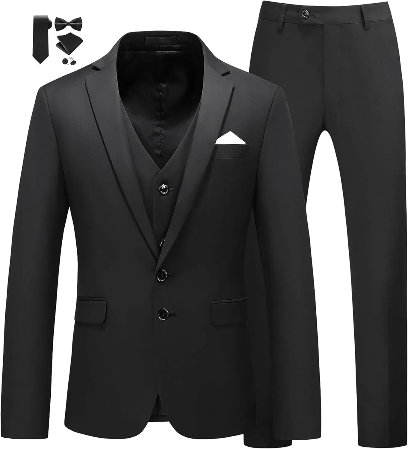 MOGU Mens 3 Piece Suit Slim Fit Pure Color Tuxedos for Wedding Prom