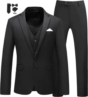 MOGU Mens 3 Piece Suit Slim Fit Pure Color Tuxedos for Wedding Prom