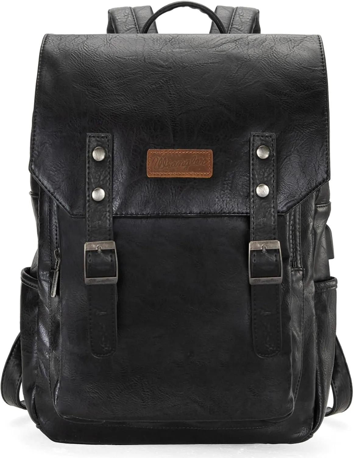 Montana West  Wrangler Black Leather Backpack for Women Laptop Backpack for Men Unisex Fashion Backpack Purse