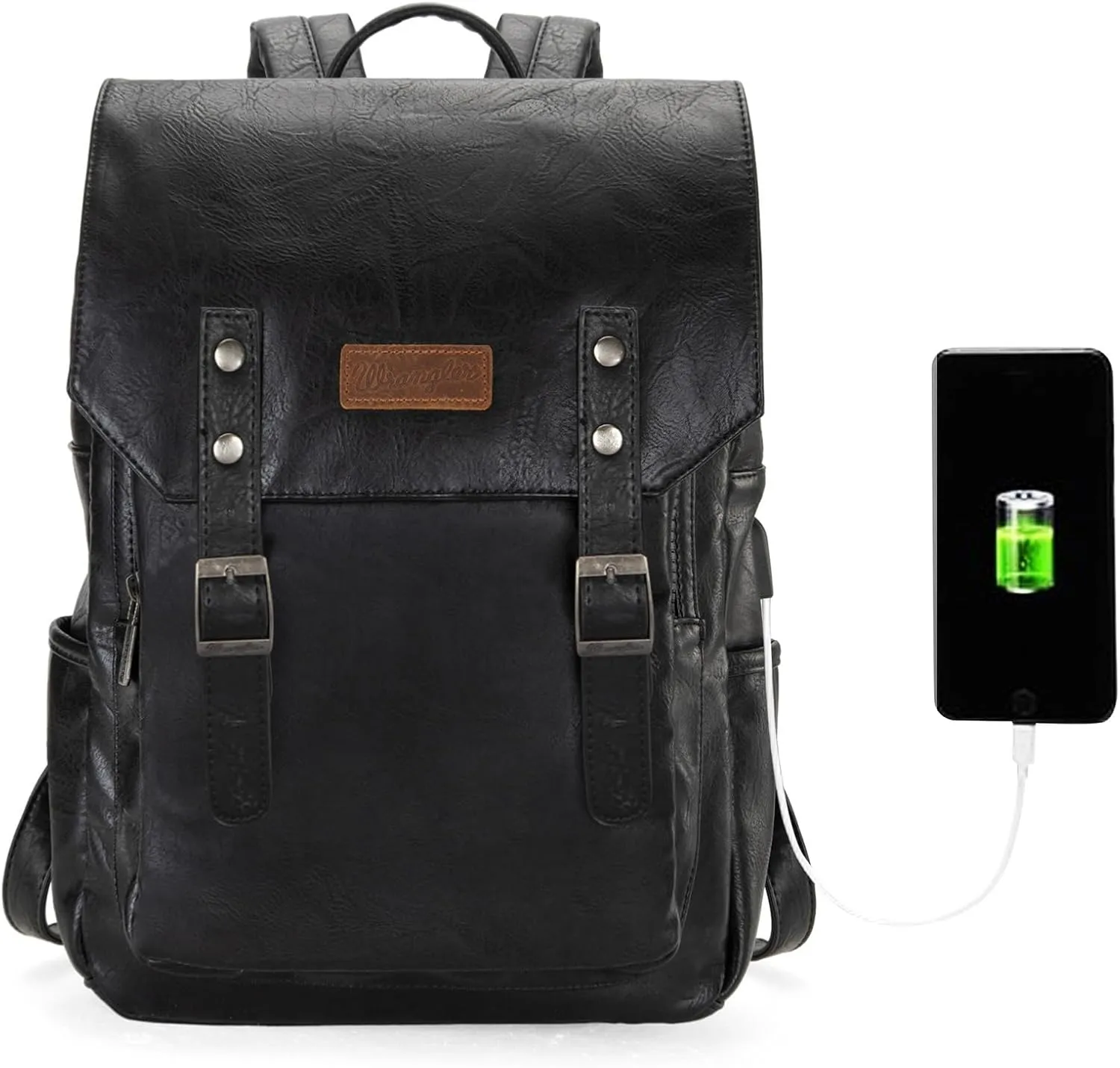 Montana West  Wrangler Black Leather Backpack for Women Laptop Backpack for Men Unisex Fashion Backpack Purse