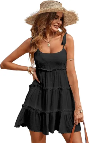 Narecte Womens Summer Dresses Wedding Guest Dresses Beach Sundresses Spaghetti Strap Flowy Boho Dress