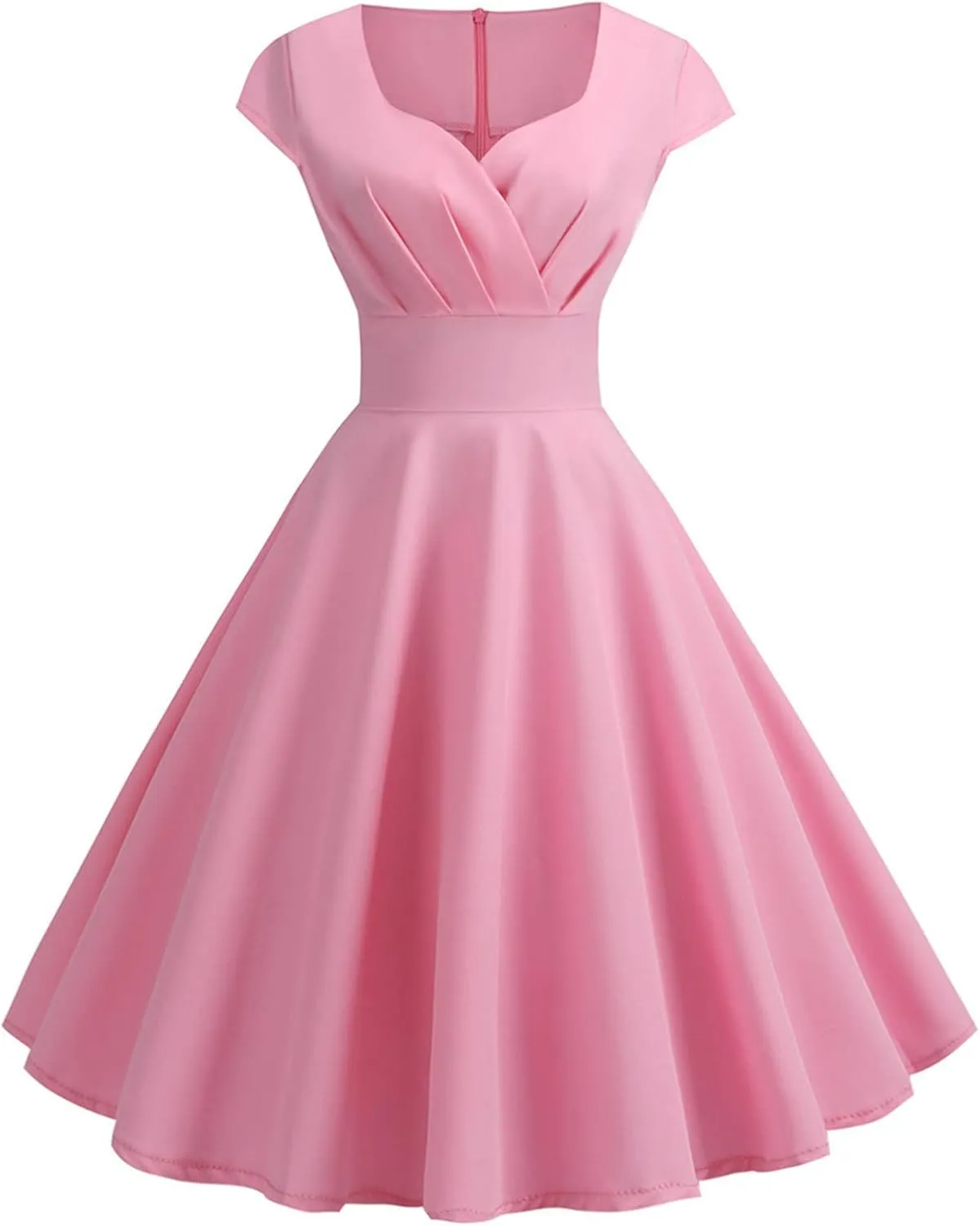 NaRHbrg Women's 1950s Vintage Dress Wrap V Neck Cap Sleeve Dress Retro Cocktail Party Swing Dresses A-Line Flared Midi Dress