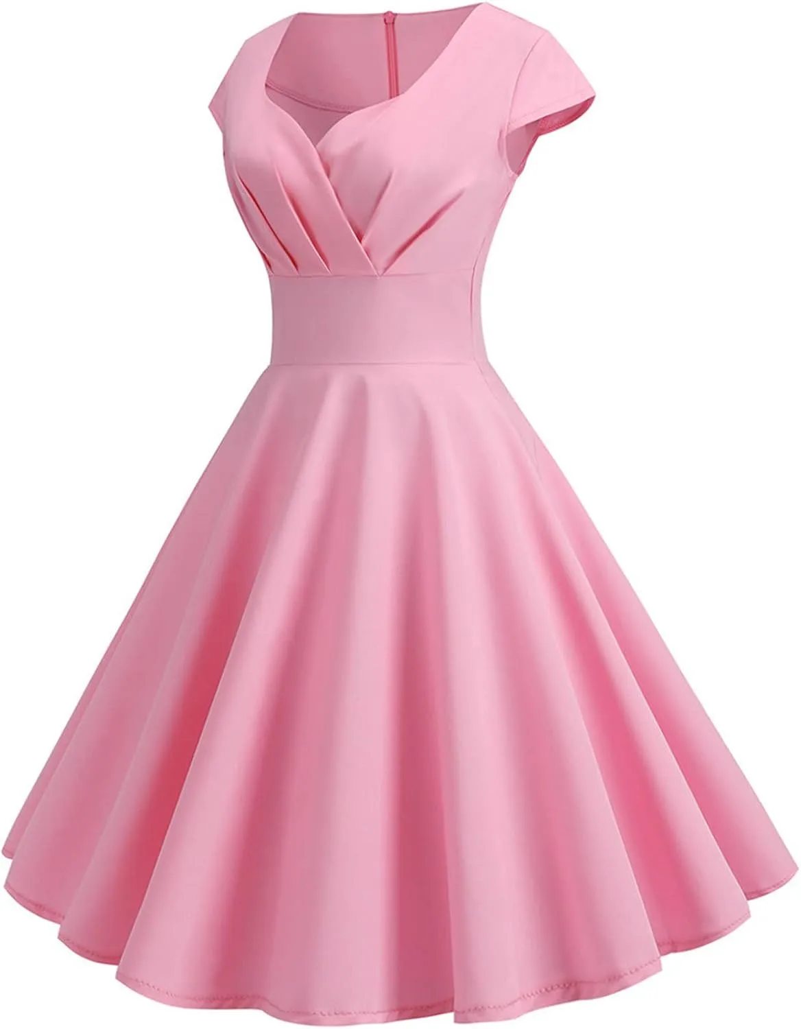 NaRHbrg Women's 1950s Vintage Dress Wrap V Neck Cap Sleeve Dress Retro Cocktail Party Swing Dresses A-Line Flared Midi Dress