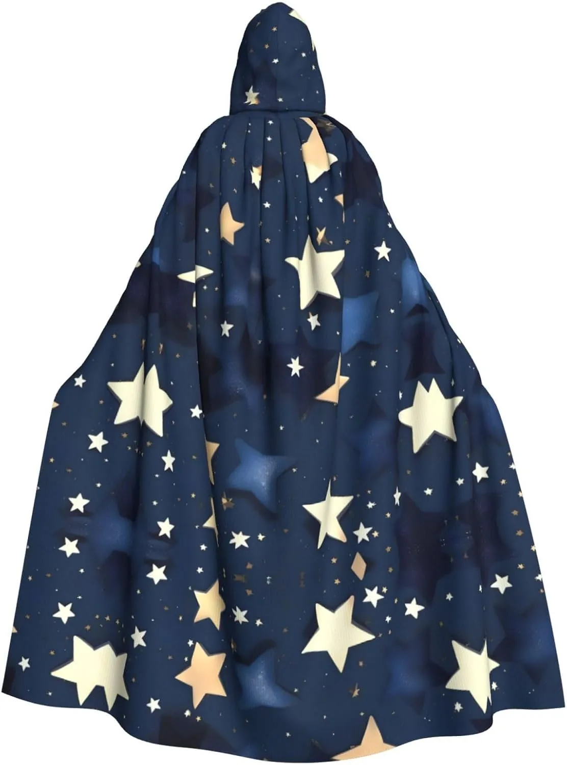 Navy Blue Sky and Stars print Hooded Robe Cloak For Adult Men Women,Wizard Witch Cape Cosplay Halloween Costume