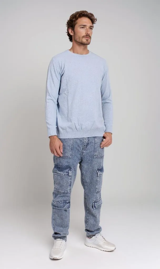 O198793-O198793 - Lightweight Knit Pullover - Sky Blue