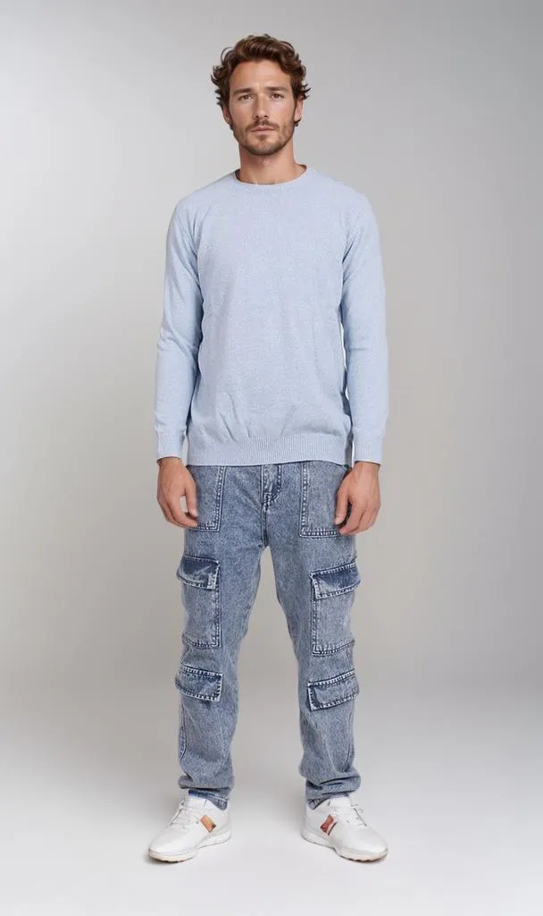 O198793-O198793 - Lightweight Knit Pullover - Sky Blue