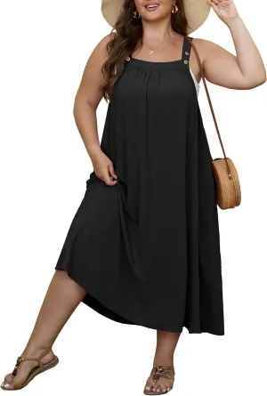 OLRIK Plus Size Casual Summer Dresses for Women Loose Fit A-Line Flowy Midi Dress with Pockets