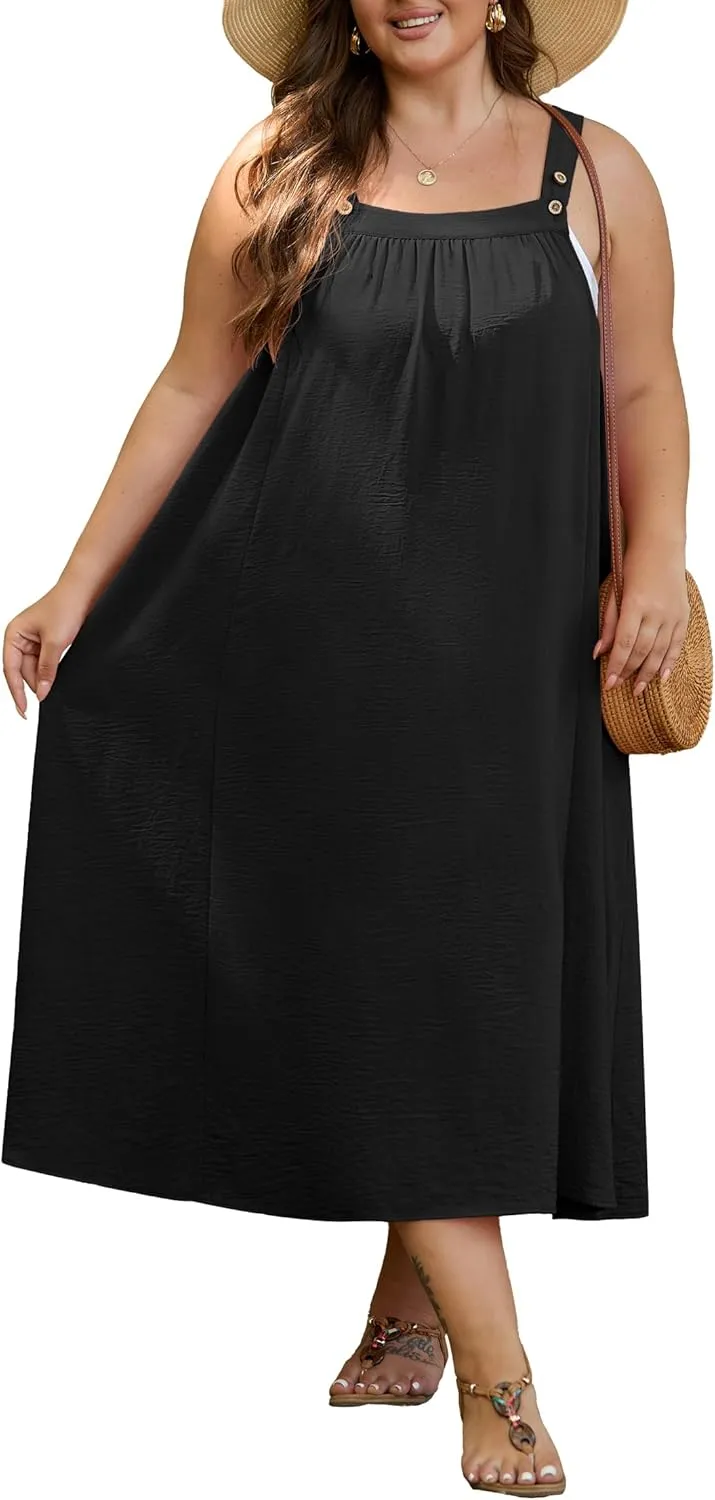 OLRIK Plus Size Casual Summer Dresses for Women Loose Fit A-Line Flowy Midi Dress with Pockets