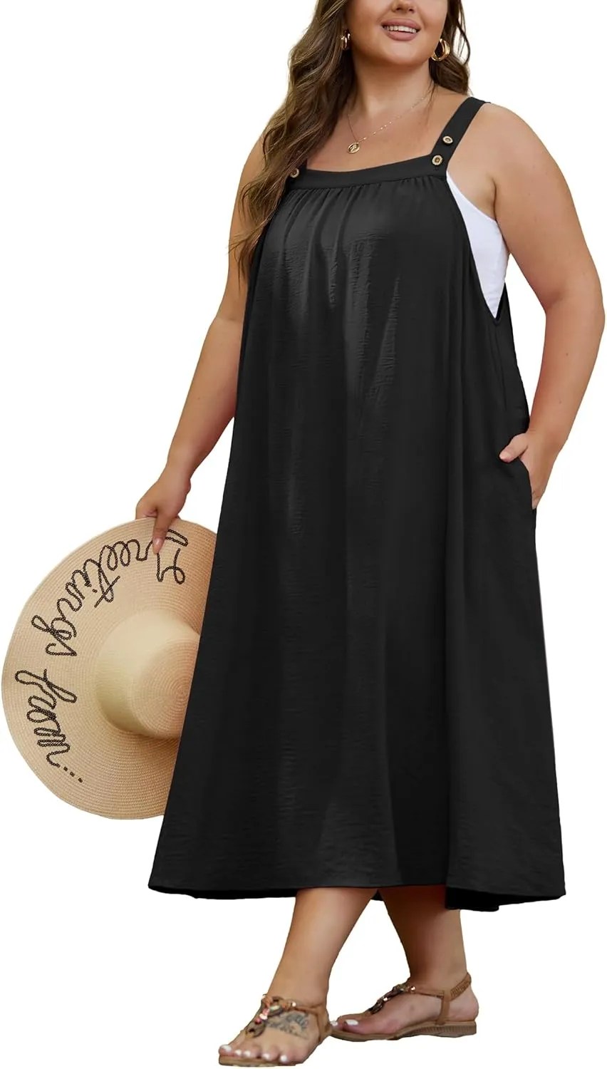 OLRIK Plus Size Casual Summer Dresses for Women Loose Fit A-Line Flowy Midi Dress with Pockets
