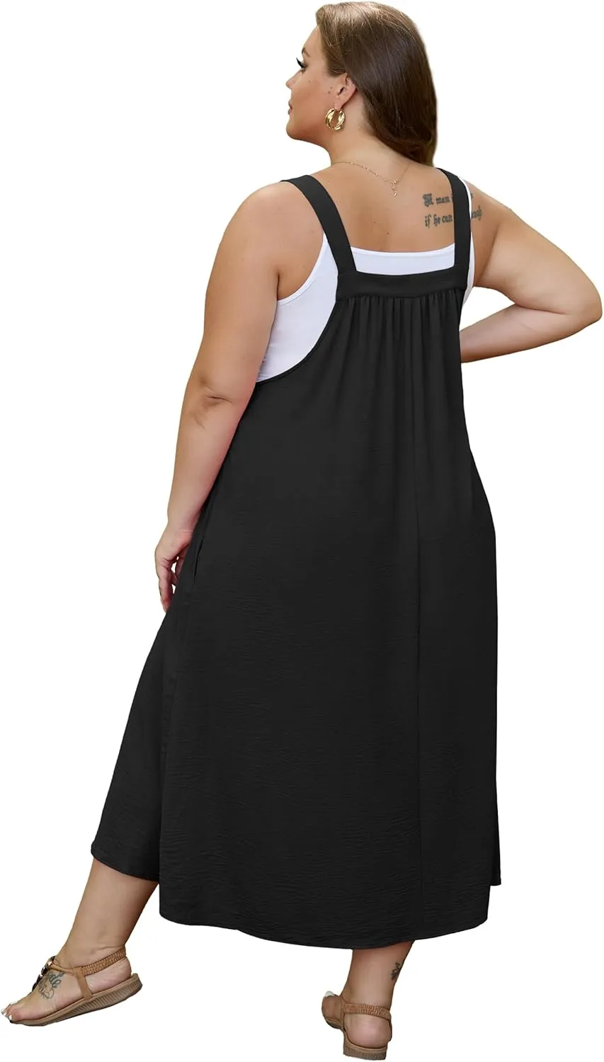 OLRIK Plus Size Casual Summer Dresses for Women Loose Fit A-Line Flowy Midi Dress with Pockets