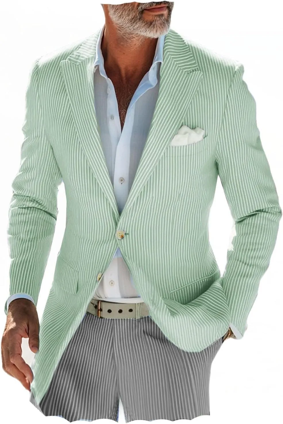 ORBITRAY Men's Seersucker Blazer Suit Jacket Coat Striped Blazer Single Breasted Two-Buttons Lightweight