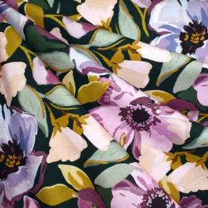 Painterly Poppy Floral Jersey French Terry Evergreen/Orchid