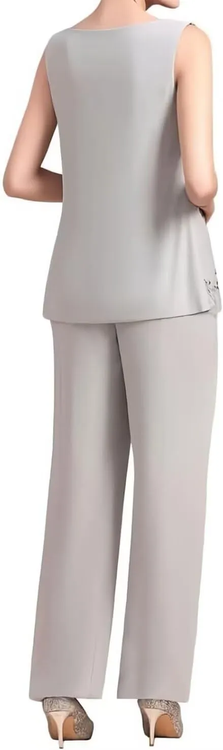 Pants Suits Lace Appliques Mother of The Bride 3 Pieces Wedding Guest Dresses with Jacket