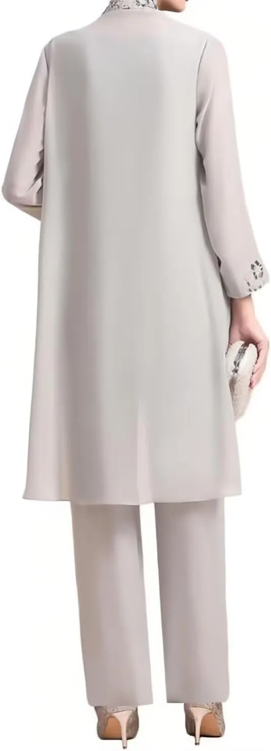 Pants Suits Lace Appliques Mother of The Bride 3 Pieces Wedding Guest Dresses with Jacket