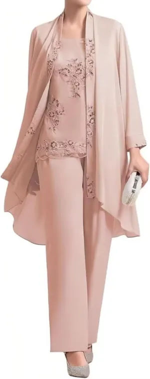 Pants Suits Lace Appliques Mother of The Bride 3 Pieces Wedding Guest Dresses with Jacket