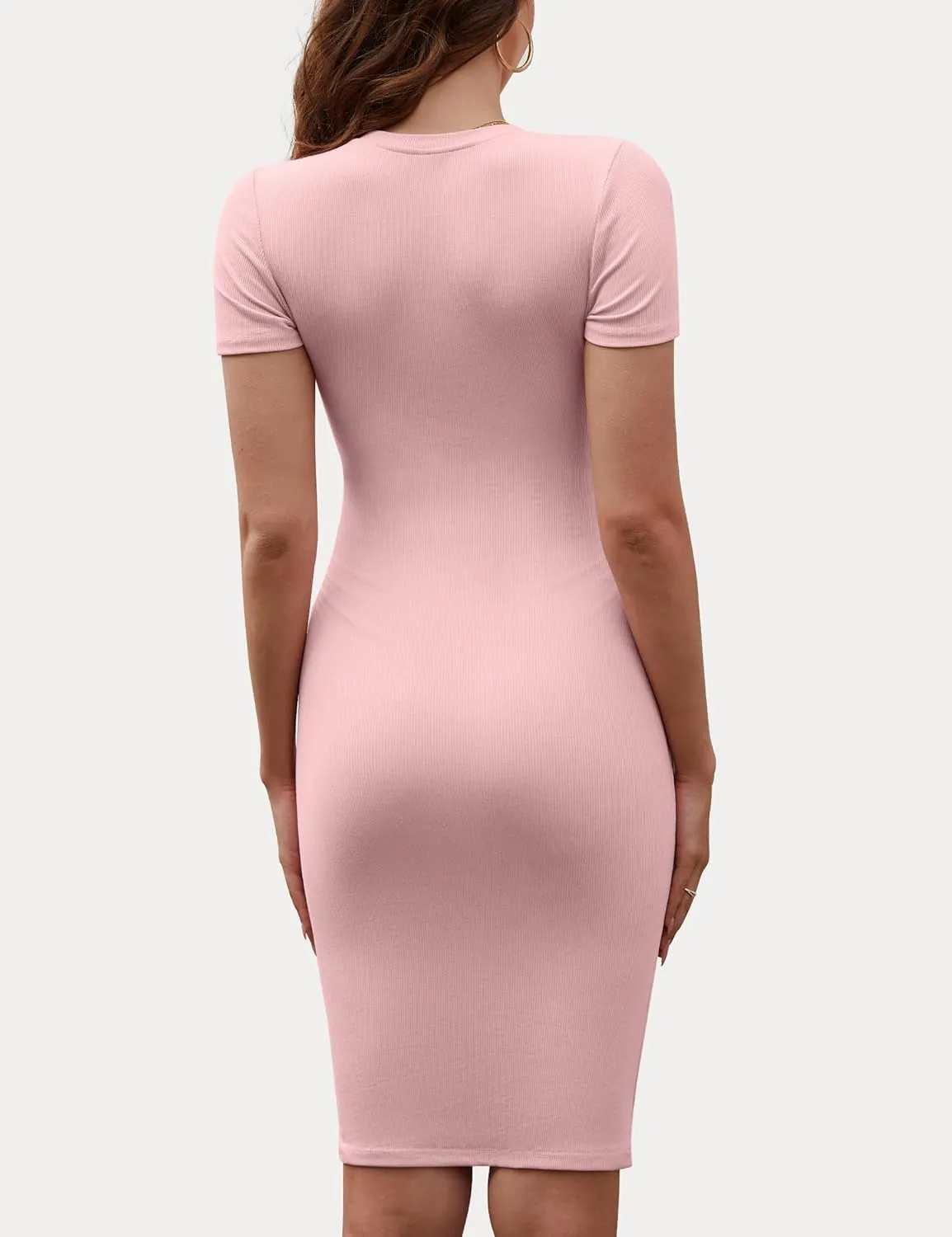 Peauty Maternity Ribbed Crew Neck Bodycon Dress Short Sleeve Baby Shower Dress Casual Lounge Pregnancy Dress