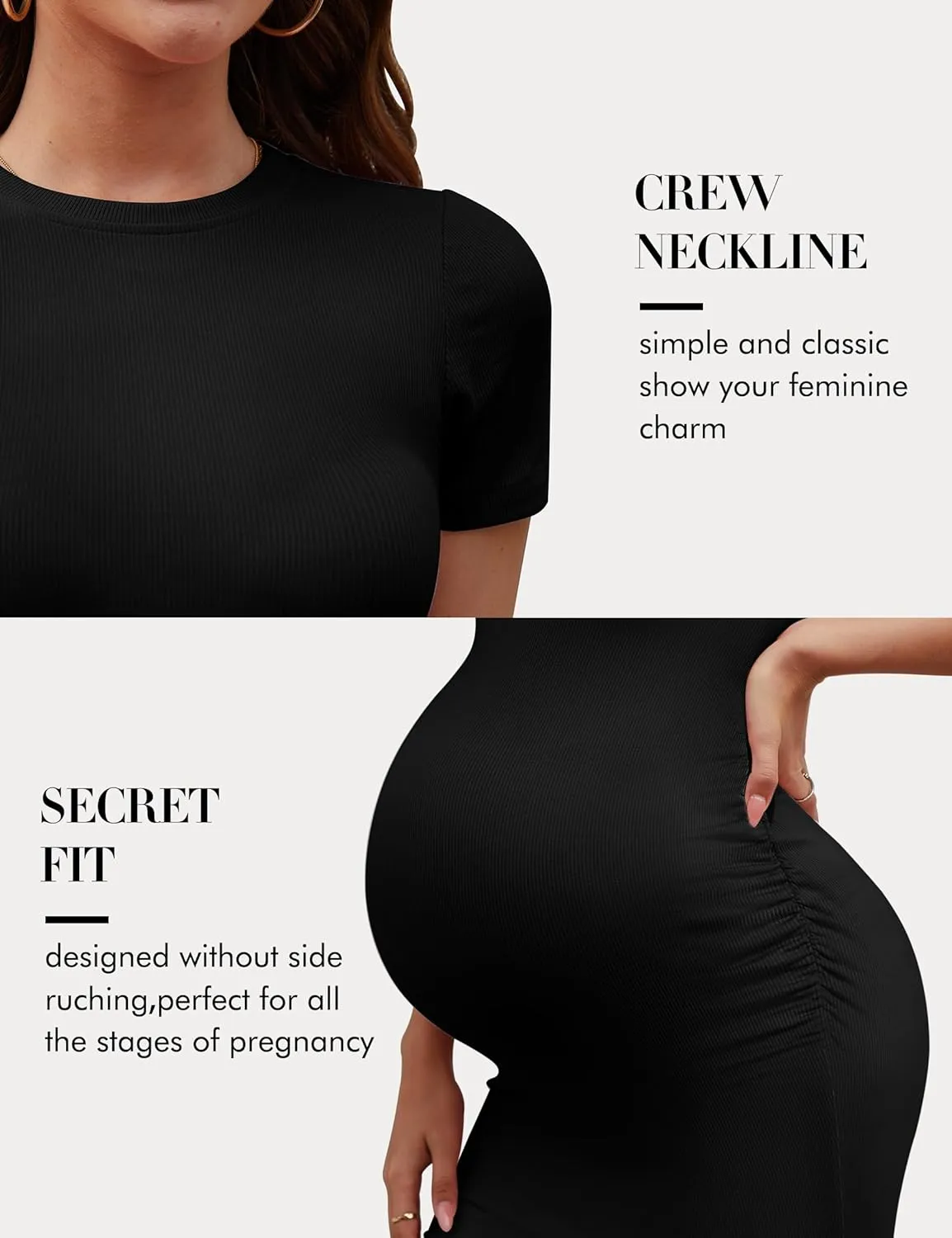 Peauty Maternity Ribbed Crew Neck Bodycon Dress Short Sleeve Baby Shower Dress Casual Lounge Pregnancy Dress