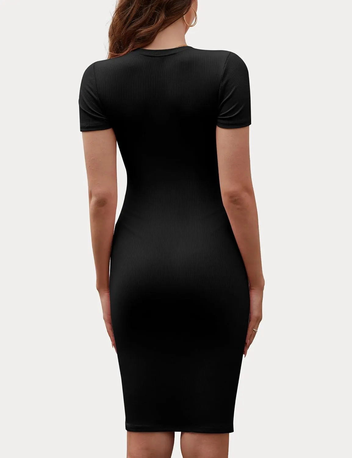 Peauty Maternity Ribbed Crew Neck Bodycon Dress Short Sleeve Baby Shower Dress Casual Lounge Pregnancy Dress