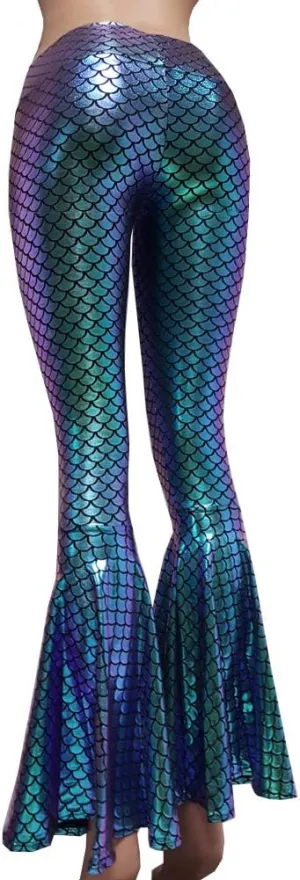 pinda Iridescent Mermaid High Waisted Wide Leg Yoga Bell Bottom Pants Leggings