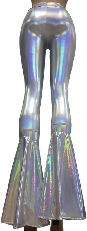 pinda Iridescent Mermaid High Waisted Wide Leg Yoga Bell Bottom Pants Leggings