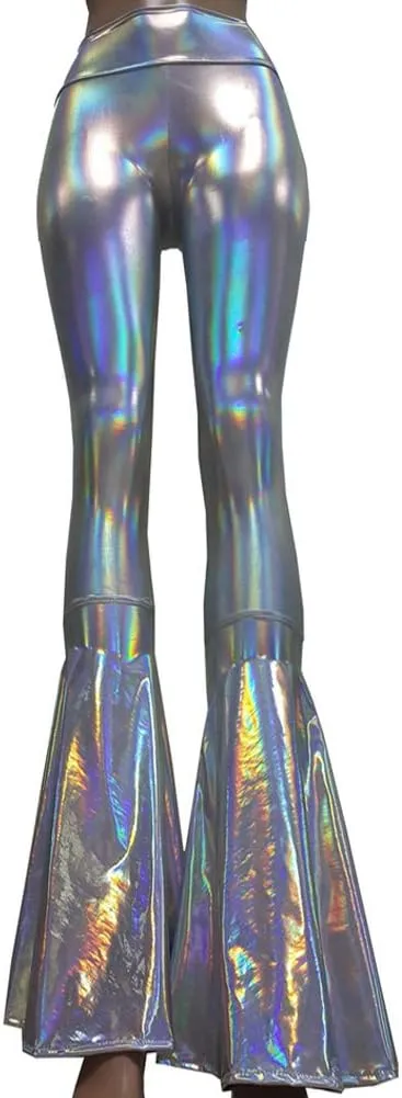 pinda Iridescent Mermaid High Waisted Wide Leg Yoga Bell Bottom Pants Leggings