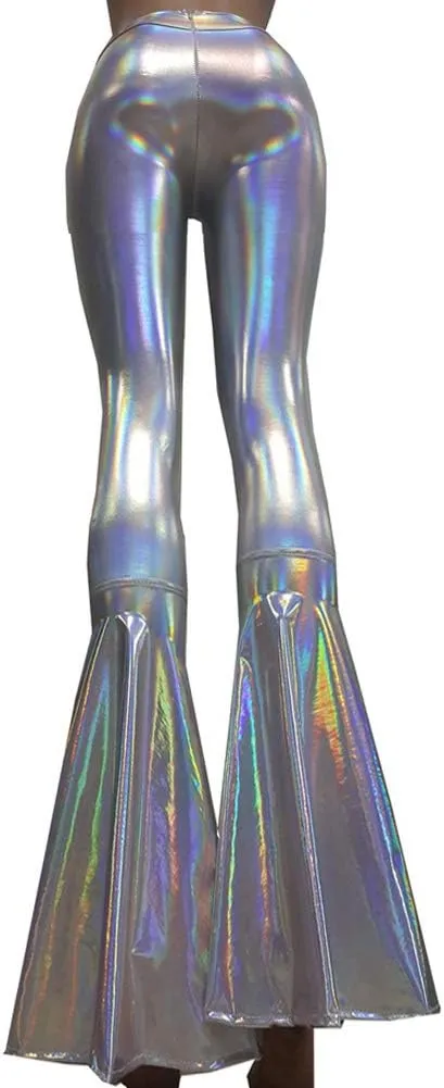 pinda Iridescent Mermaid High Waisted Wide Leg Yoga Bell Bottom Pants Leggings