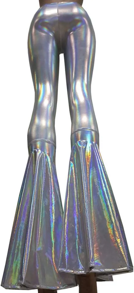 pinda Iridescent Mermaid High Waisted Wide Leg Yoga Bell Bottom Pants Leggings