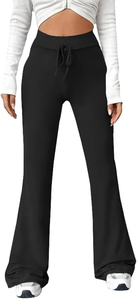 PINSV Women's High Waisted Flare Leggings Wide Leg Sweatpants Bootcut Yoga Pants