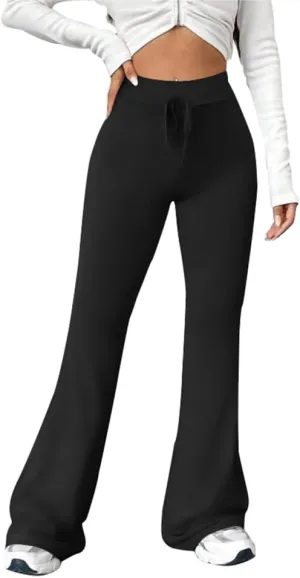 PINSV Women's High Waisted Flare Leggings Wide Leg Sweatpants Bootcut Yoga Pants