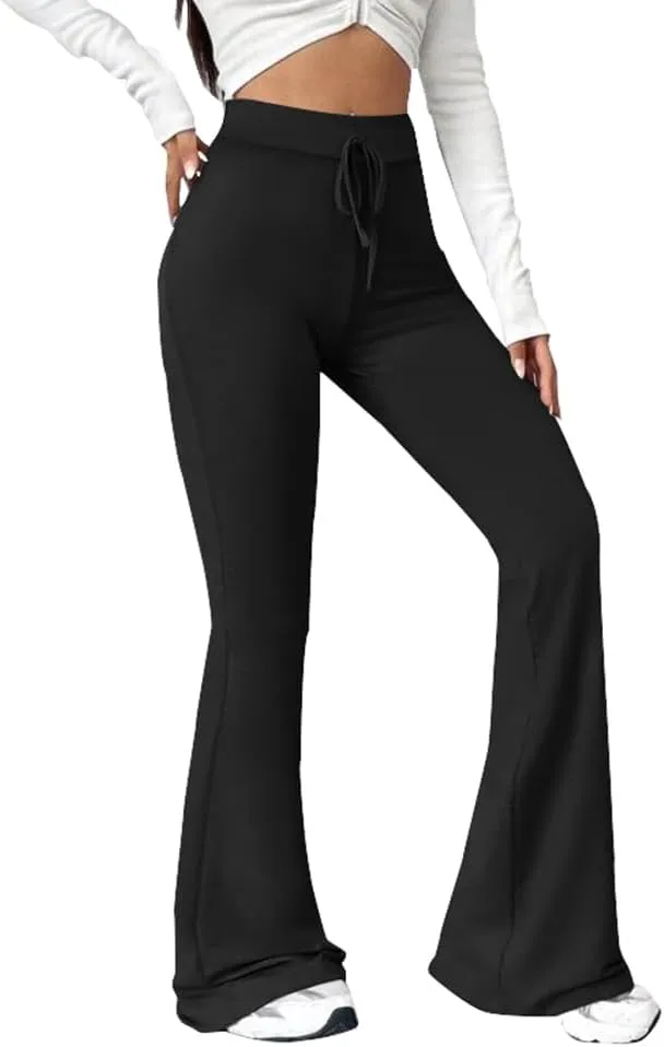 PINSV Women's High Waisted Flare Leggings Wide Leg Sweatpants Bootcut Yoga Pants