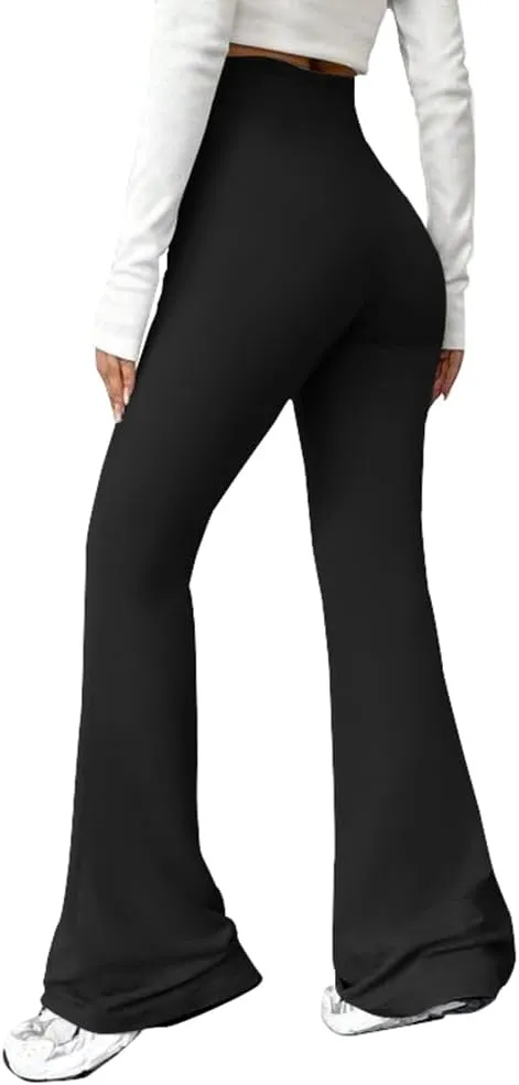PINSV Women's High Waisted Flare Leggings Wide Leg Sweatpants Bootcut Yoga Pants